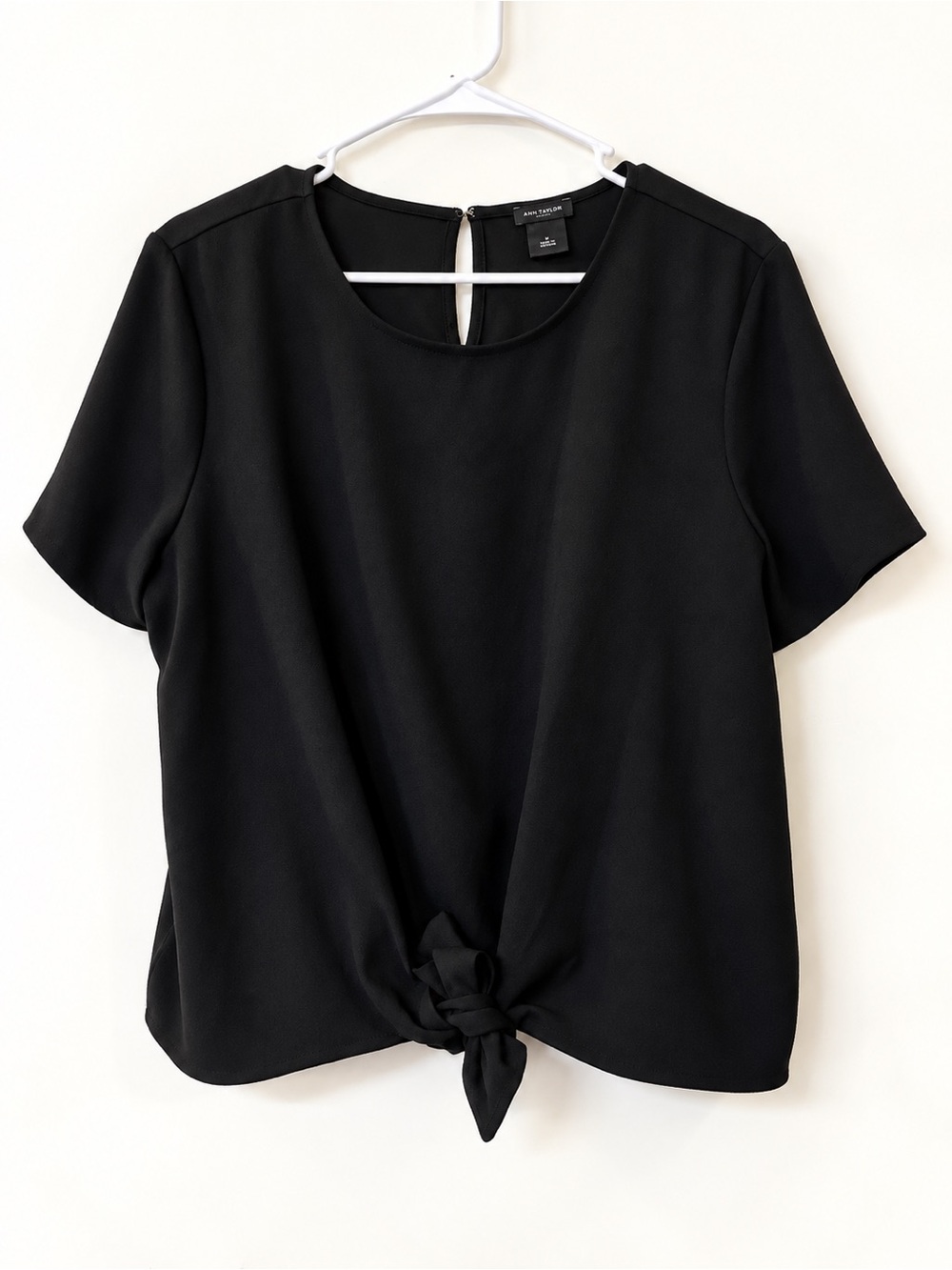 Ann Taylor Black Short Sleeve Tie-Front Top